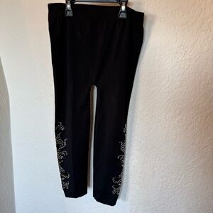 Miss Juli Black Nylon Spandex  rhinestone leggings 3/4 sz M/L